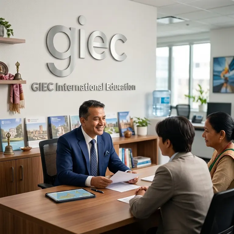 GIEC counselor discussing documents with a student and guardian